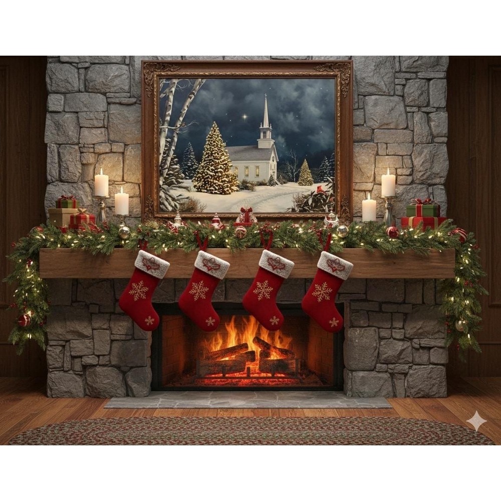 Christmas Church Canvas, Light Up, Bran New Battery Operated